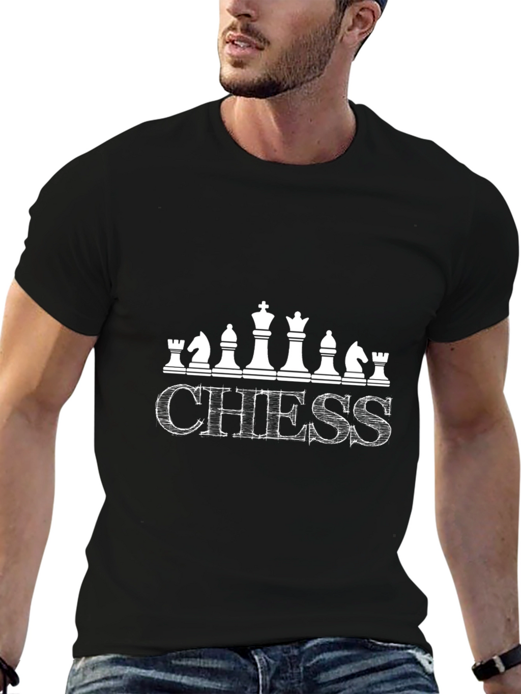Chess Graphic T-Shirt Black Cotton Blend Casual Tee