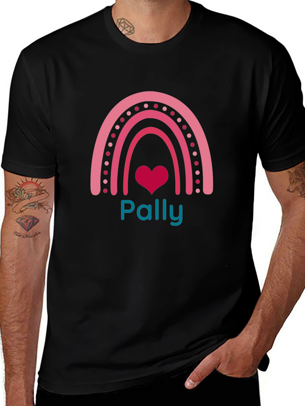 Pally Rainbow Heart Graphic Tee - Black