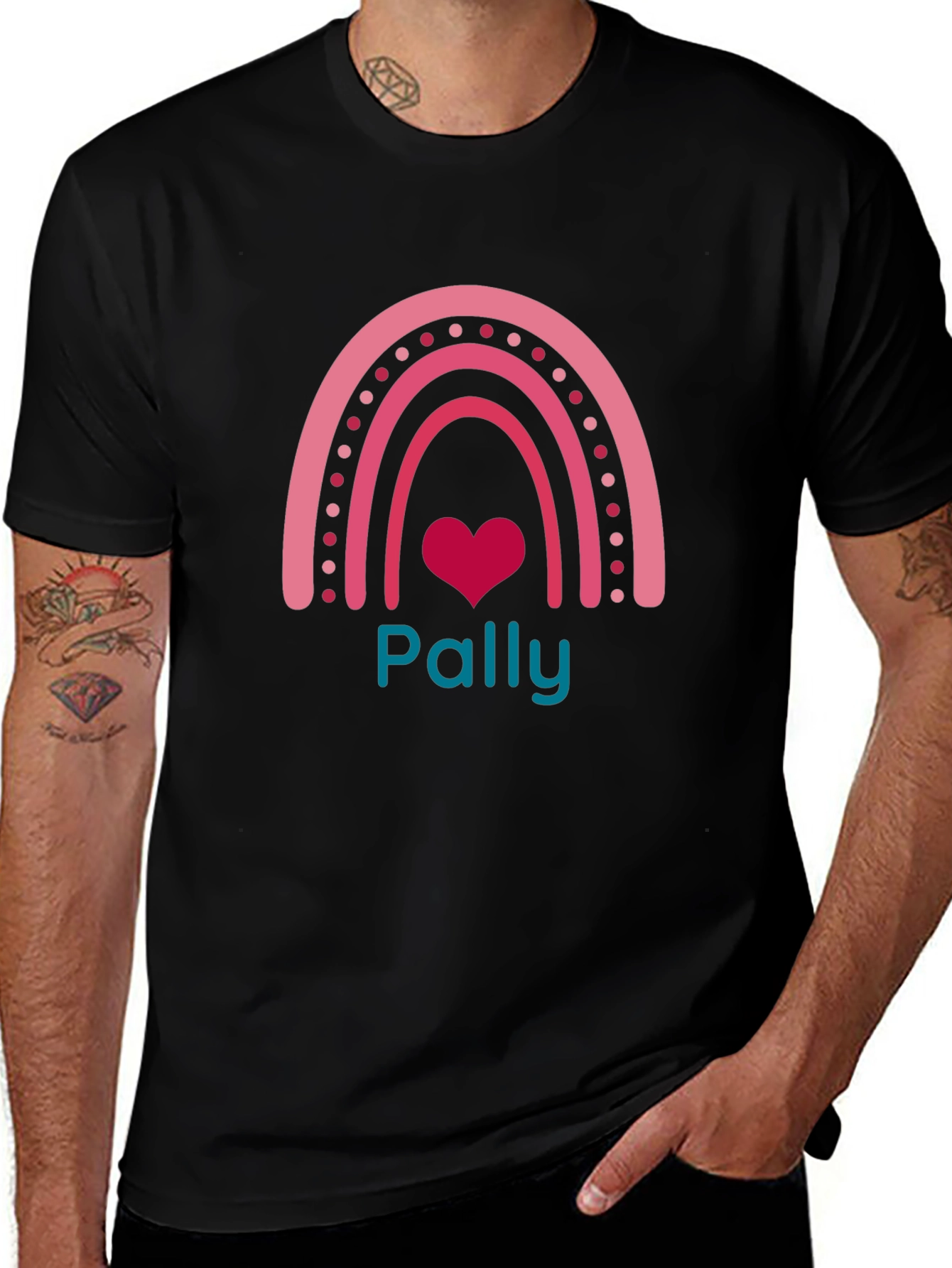 Pally Rainbow Heart Graphic Tee - Black