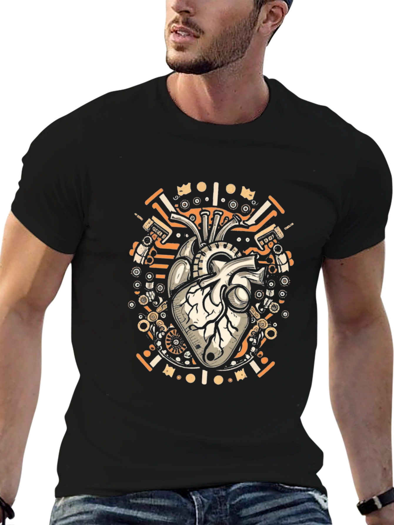 Steampunk Heart Graphic T-Shirt - Unique Anatomical Design