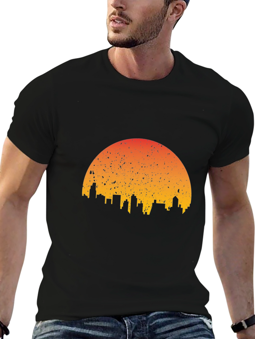 Sunset Skyline Graphic Tee - Stylish Black T-Shirt