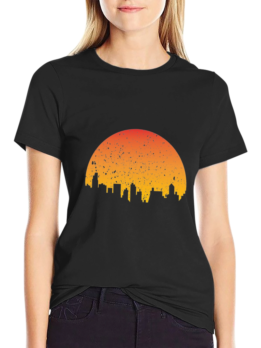 Sunset Skyline Graphic Tee - Stylish Black T-Shirt