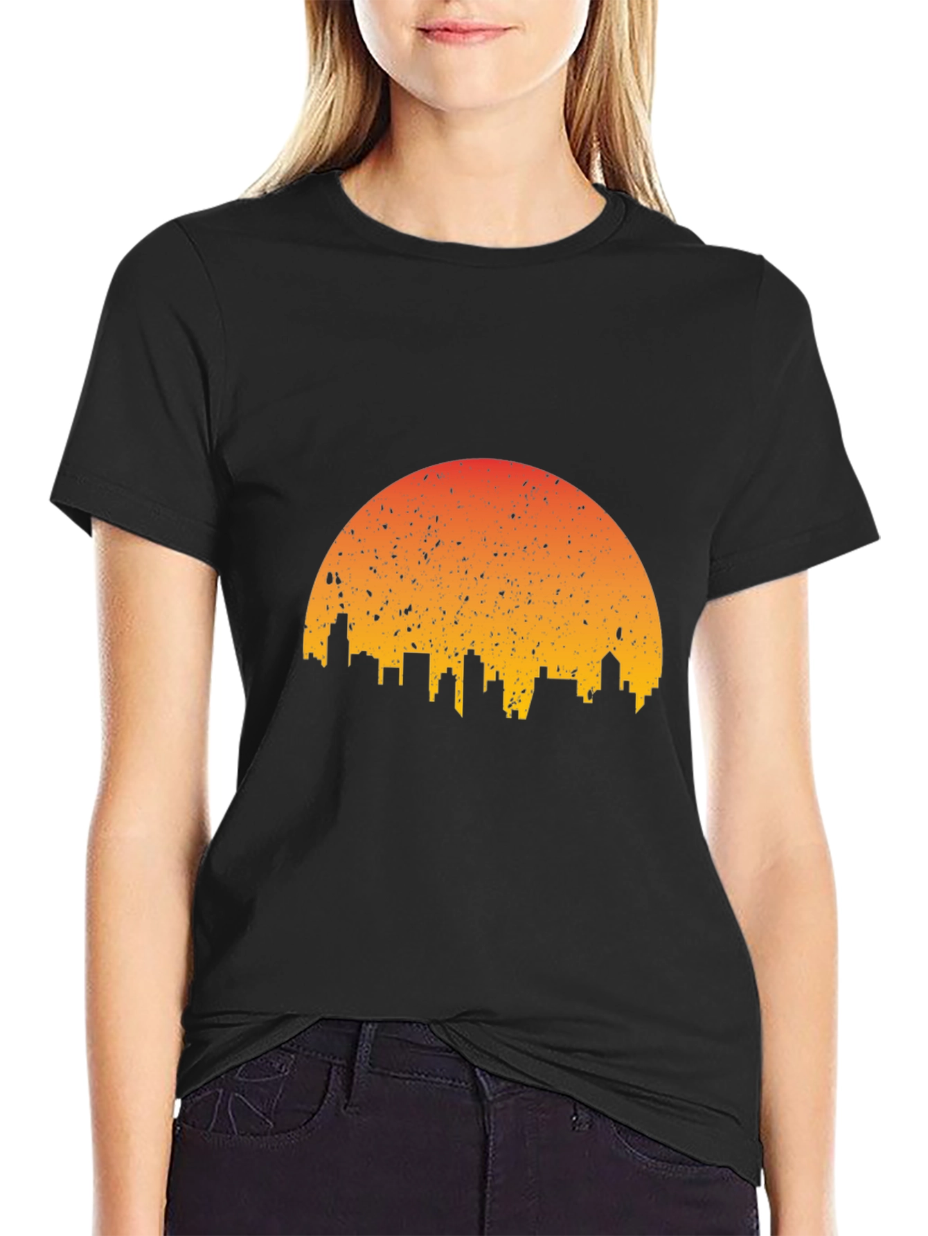 Sunset Skyline Graphic Tee - Stylish Black T-Shirt