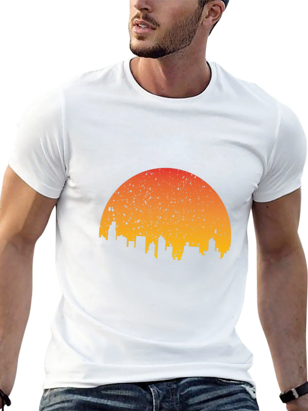 Sunset Skyline Graphic Tee - Stylish Black T-Shirt