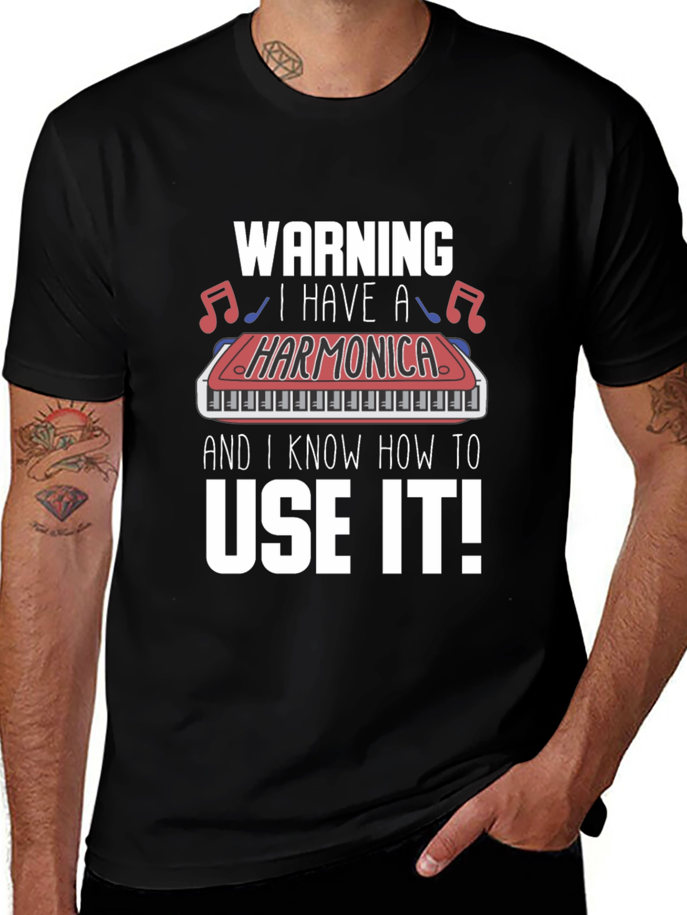 Warning Harmonica T-Shirt - Musician Novelty Tee