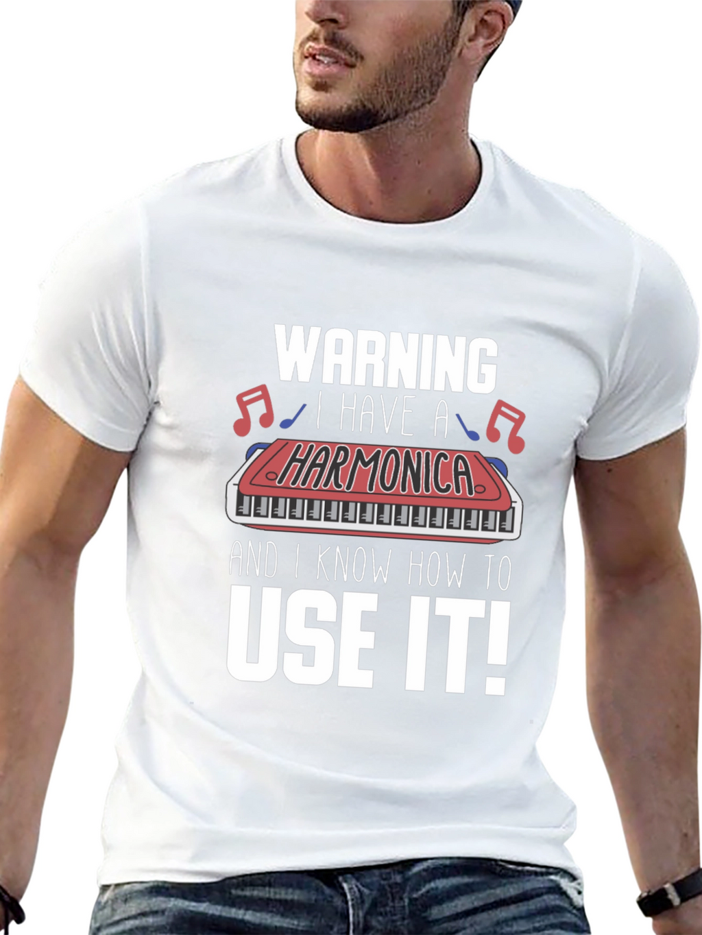 Warning Harmonica T-Shirt - Musician Novelty Tee