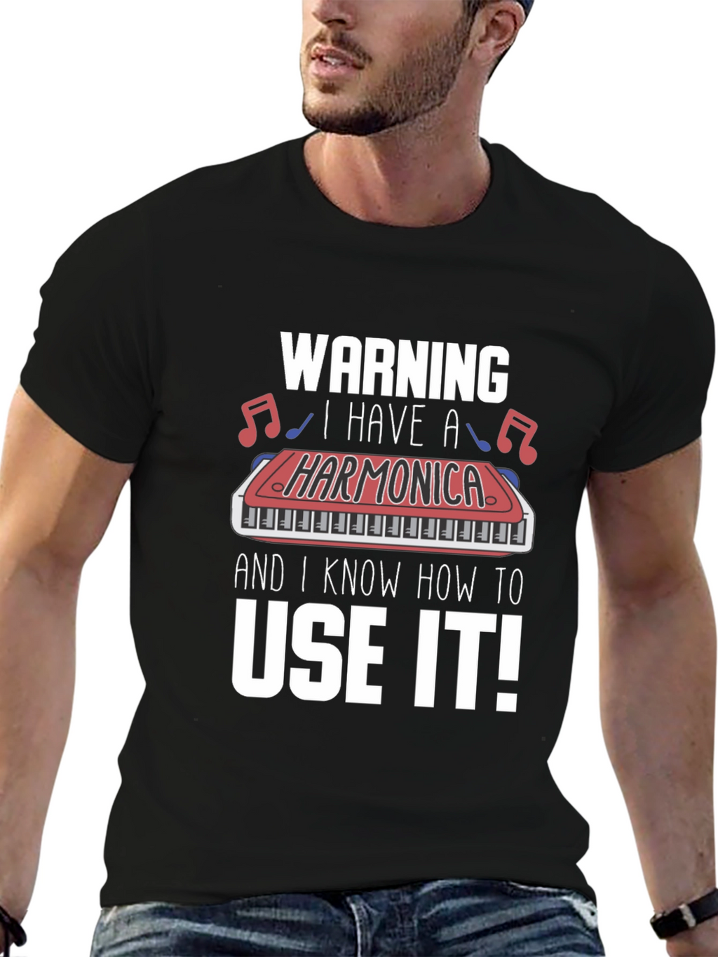 Warning Harmonica T-Shirt - Musician Novelty Tee