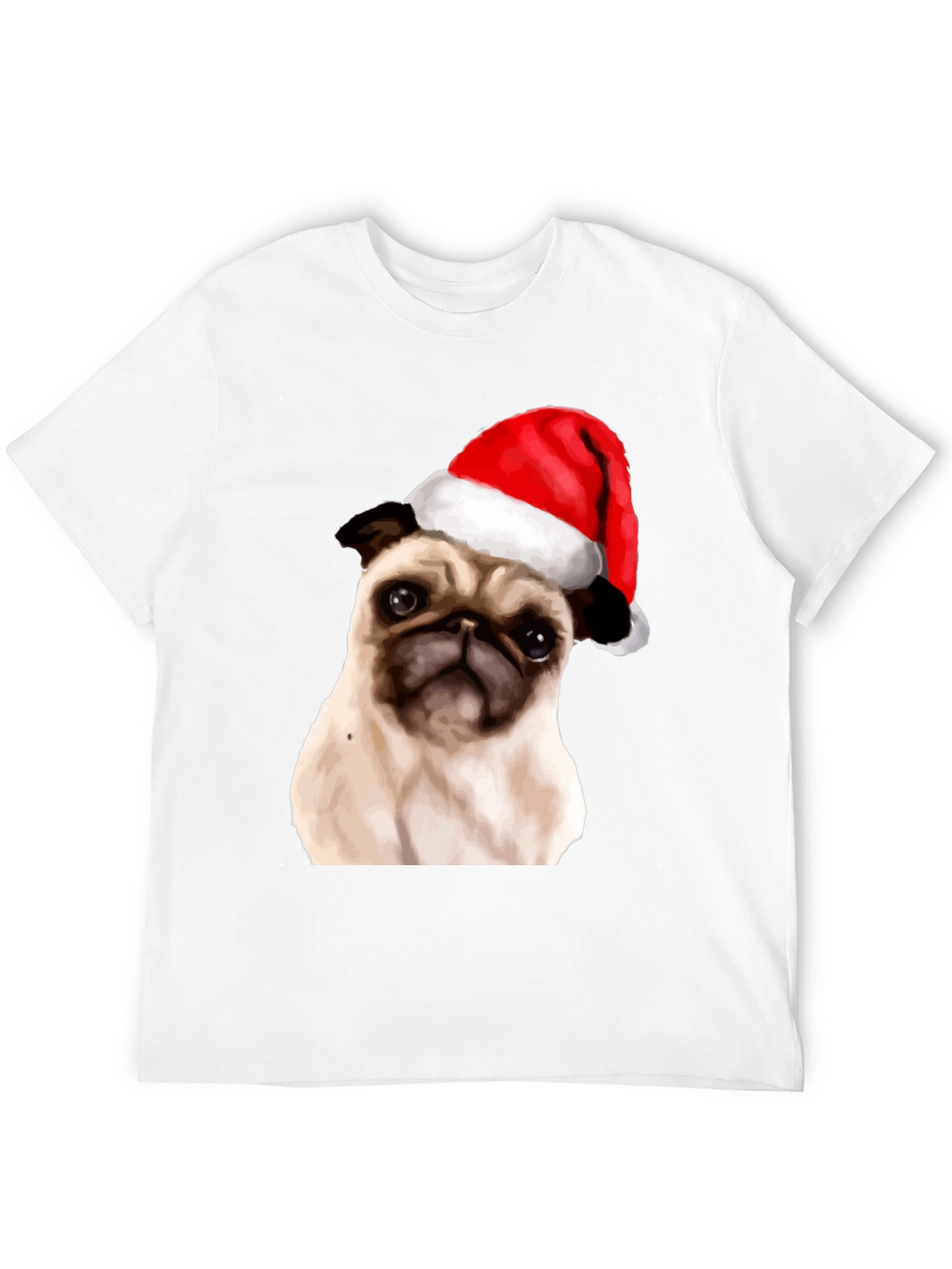 Pug in Santa Hat Mens Black T-Shirt