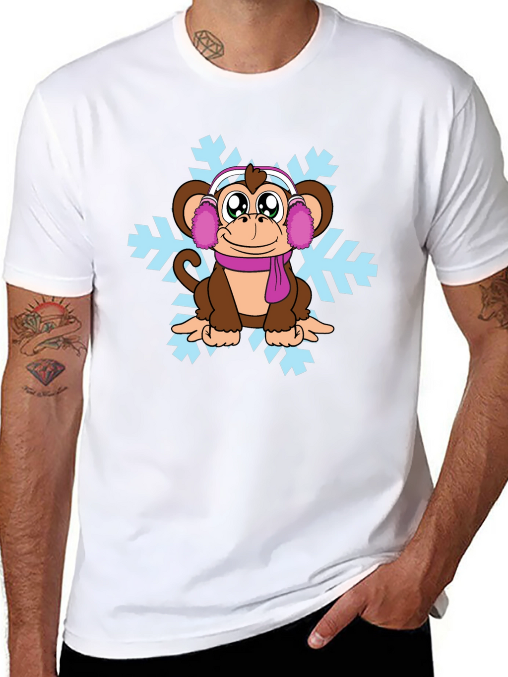 Winter Monkey T-Shirt - Cute Cartoon Graphic Tee
