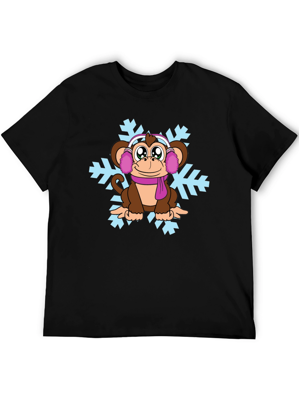 Winter Monkey T-Shirt - Cute Cartoon Graphic Tee