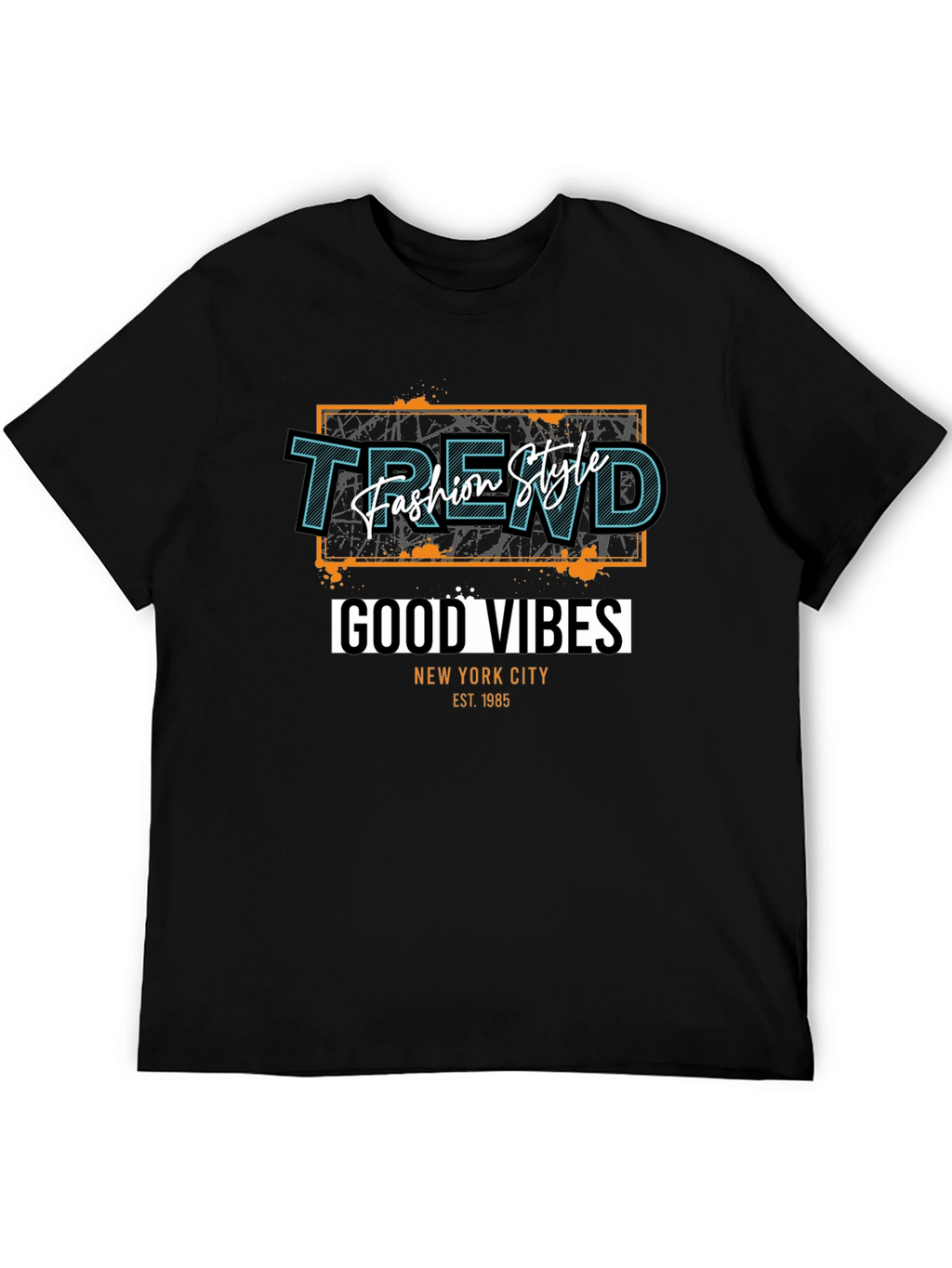 Trendy Black T-Shirt - Good Vibes Graphic
