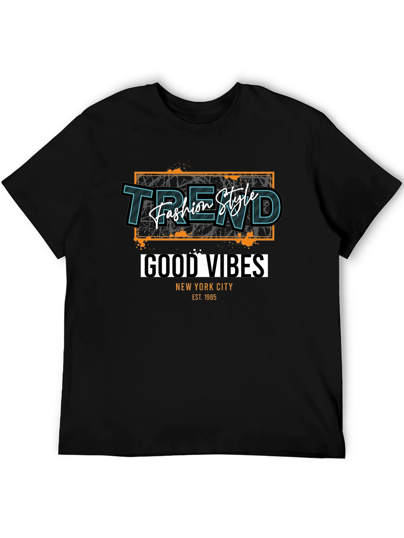 Trendy Black T-Shirt - Good Vibes Graphic