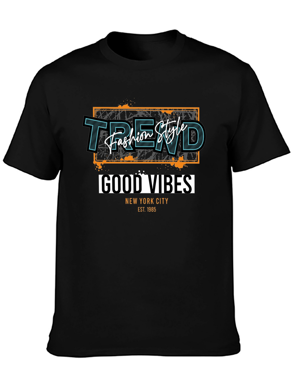 Trendy Black T-Shirt - Good Vibes Graphic