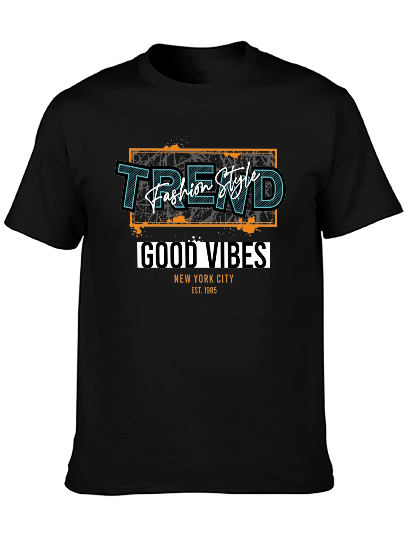Trendy Black T-Shirt - Good Vibes Graphic