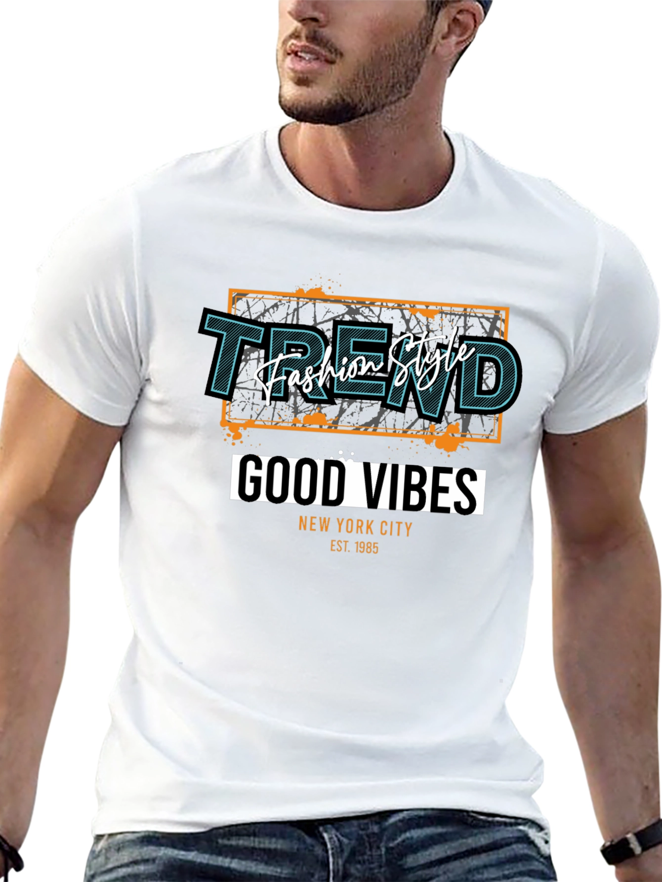 Trendy Black T-Shirt - Good Vibes Graphic
