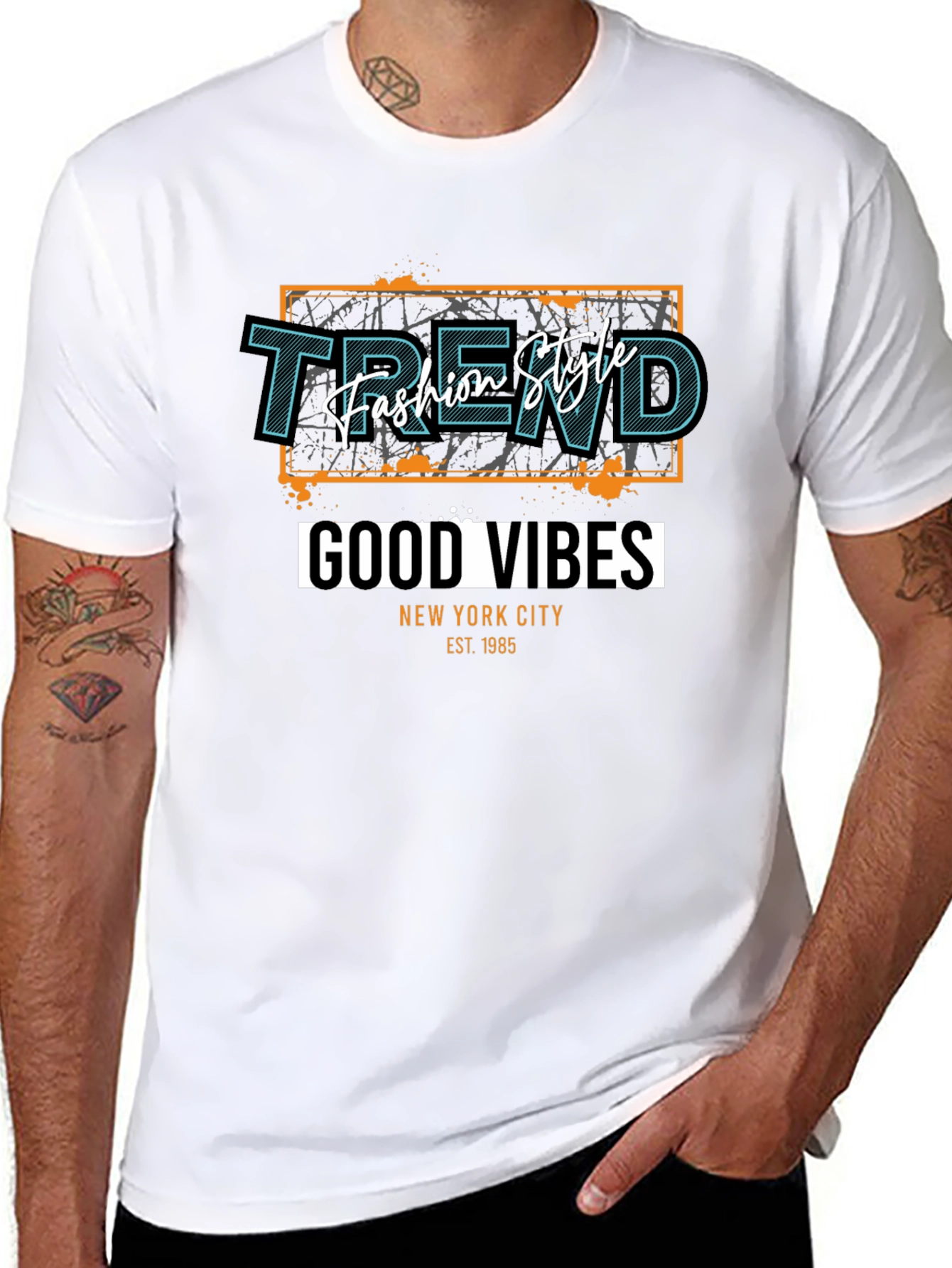 Trendy Black T-Shirt - Good Vibes Graphic