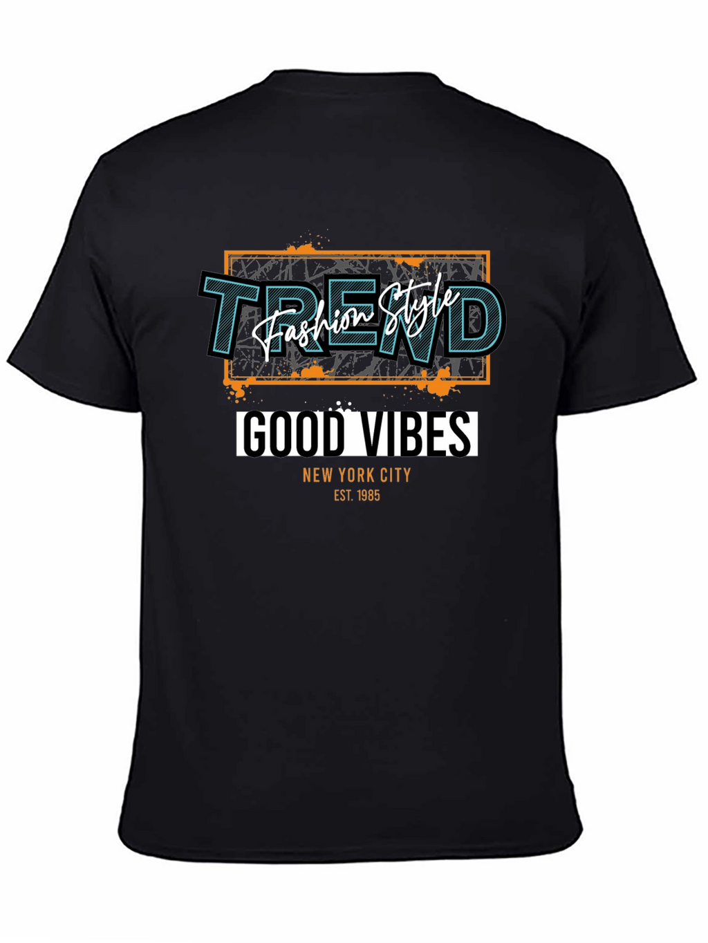 Trendy Black T-Shirt - Good Vibes Graphic