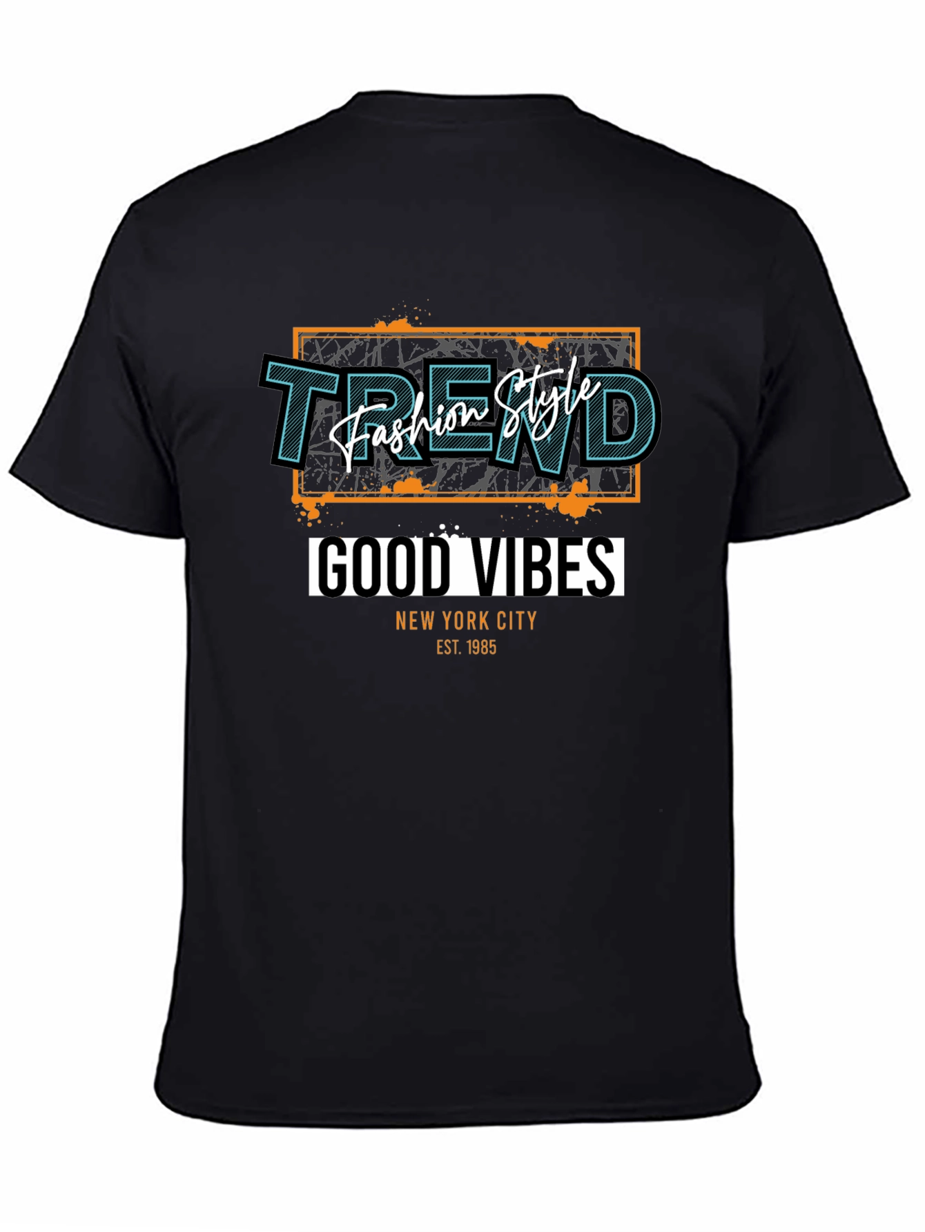 Trendy Black T-Shirt - Good Vibes Graphic