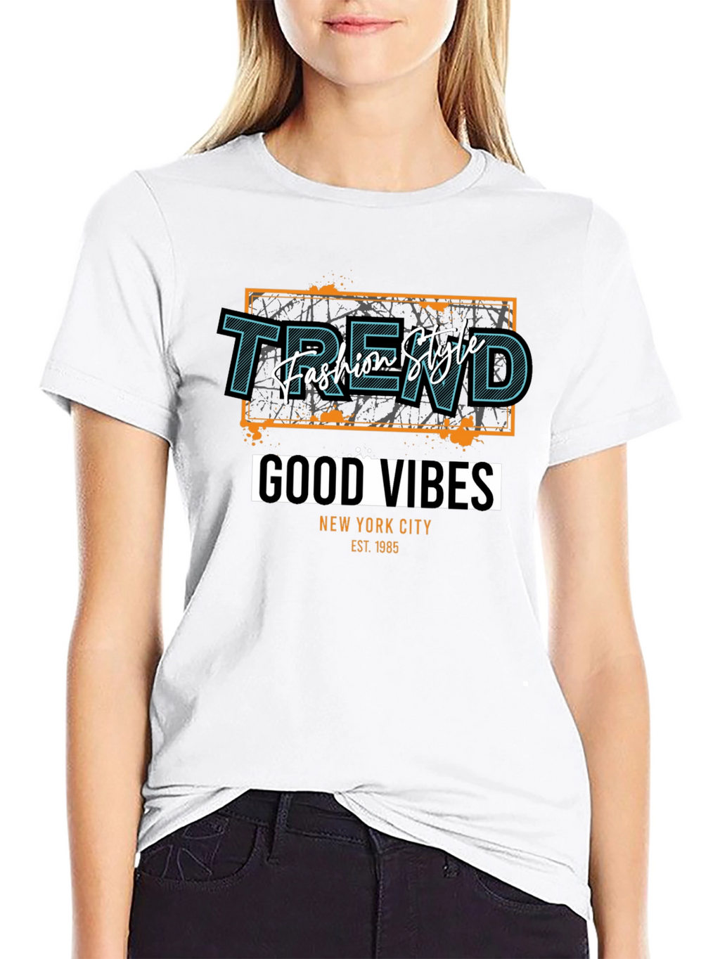 Trendy Black T-Shirt - Good Vibes Graphic