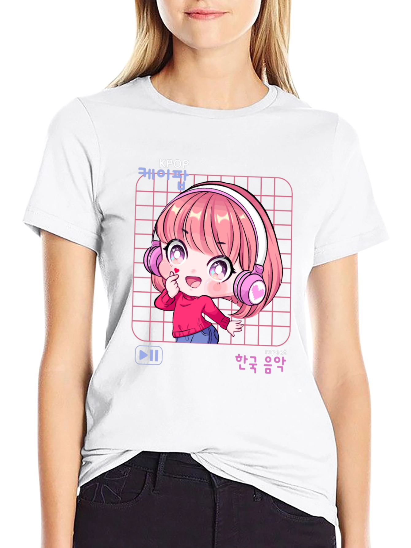 K-Pop Anime Girl Black T-Shirt