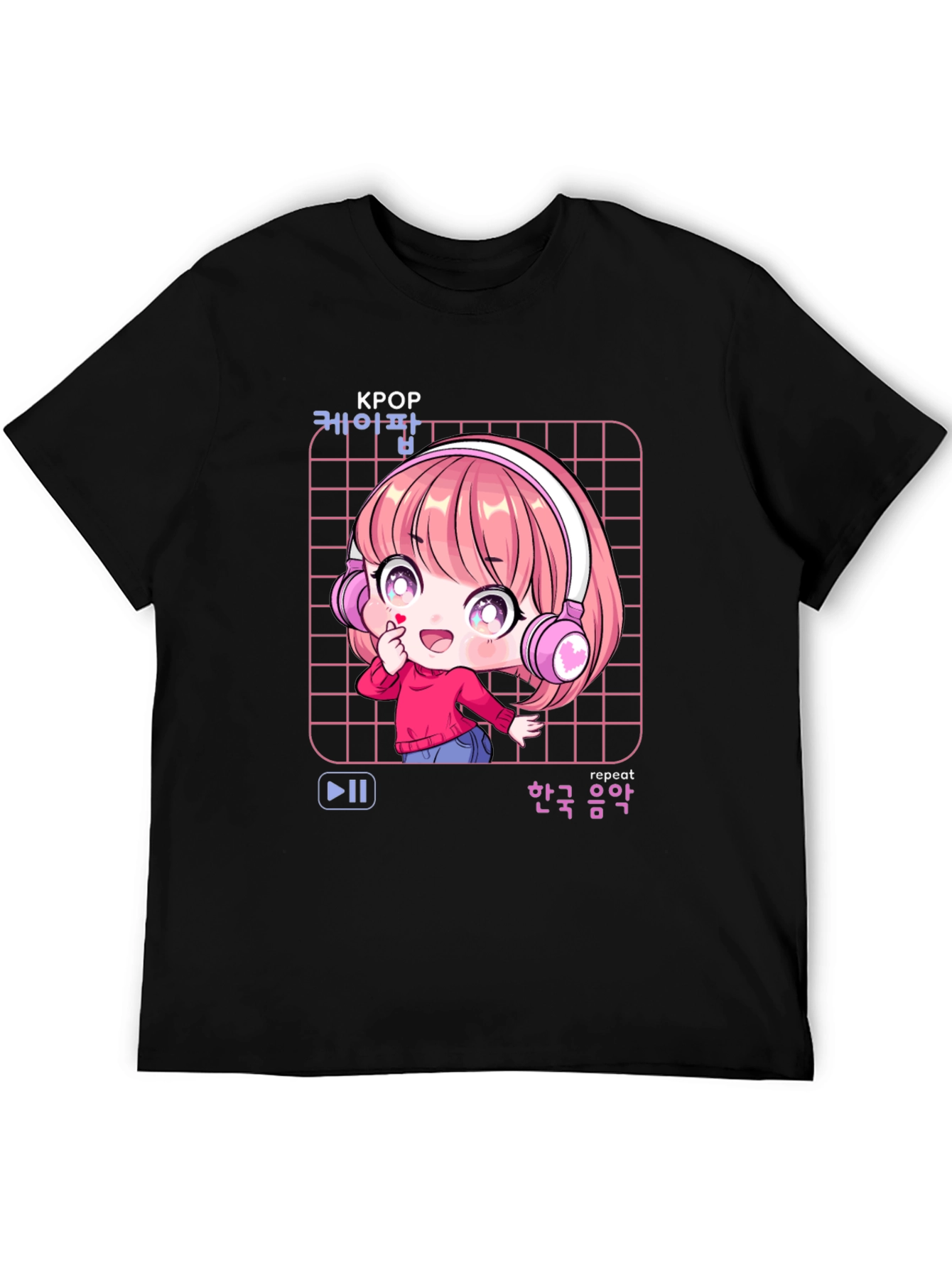 K-Pop Anime Girl Black T-Shirt