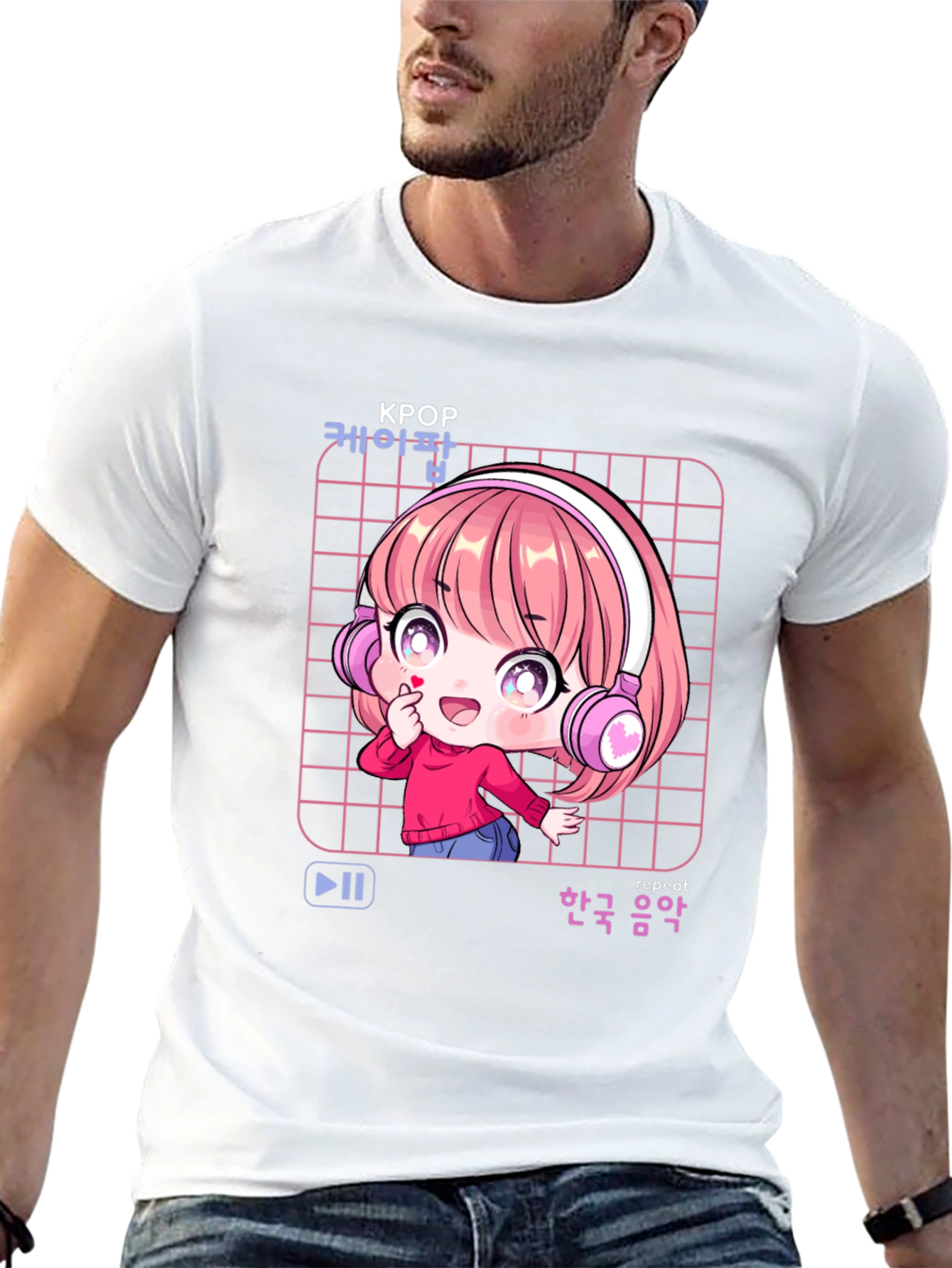 K-Pop Anime Girl Black T-Shirt