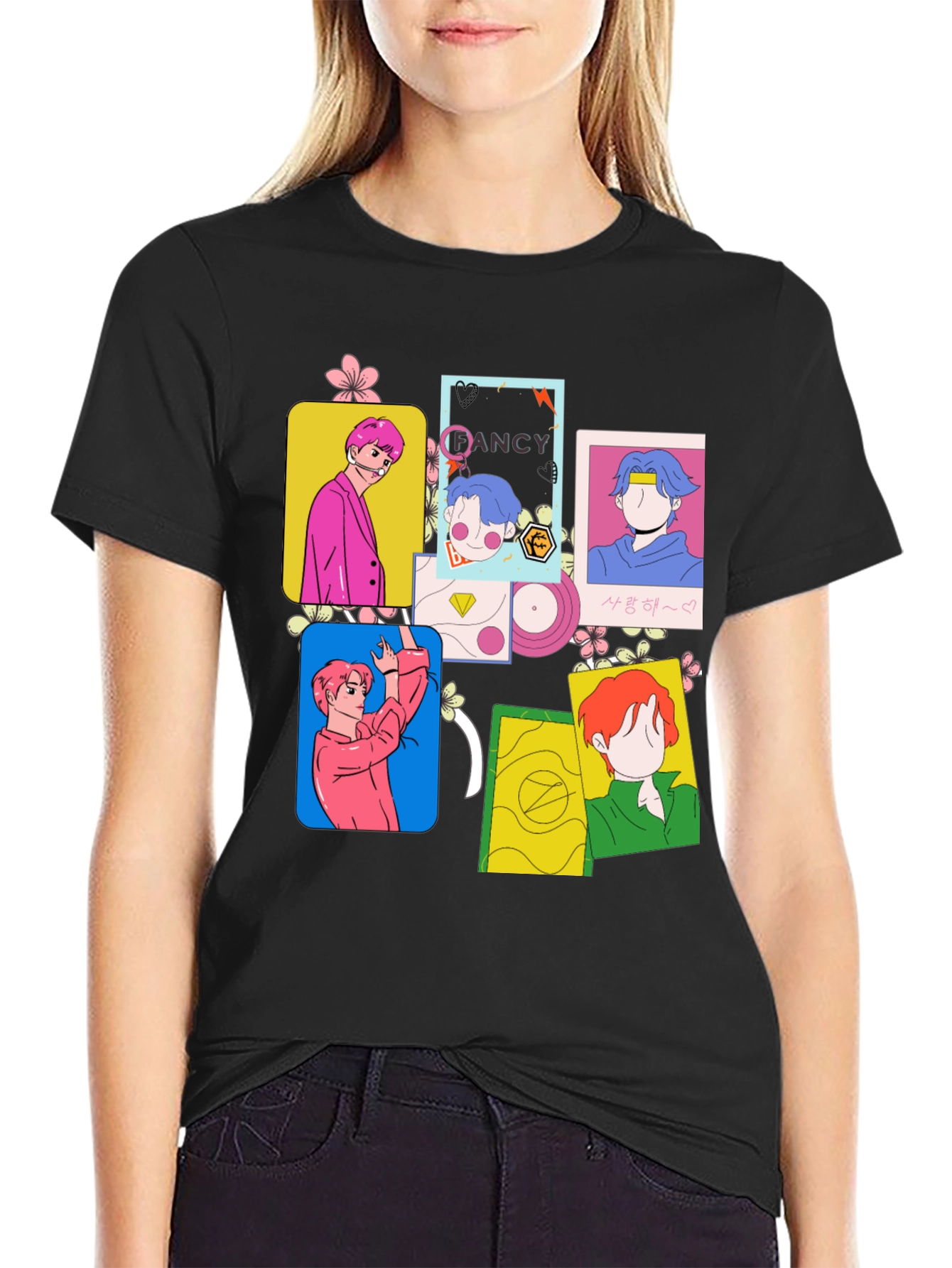 Funky K-Pop Inspired Graphic Print Black T-Shirt