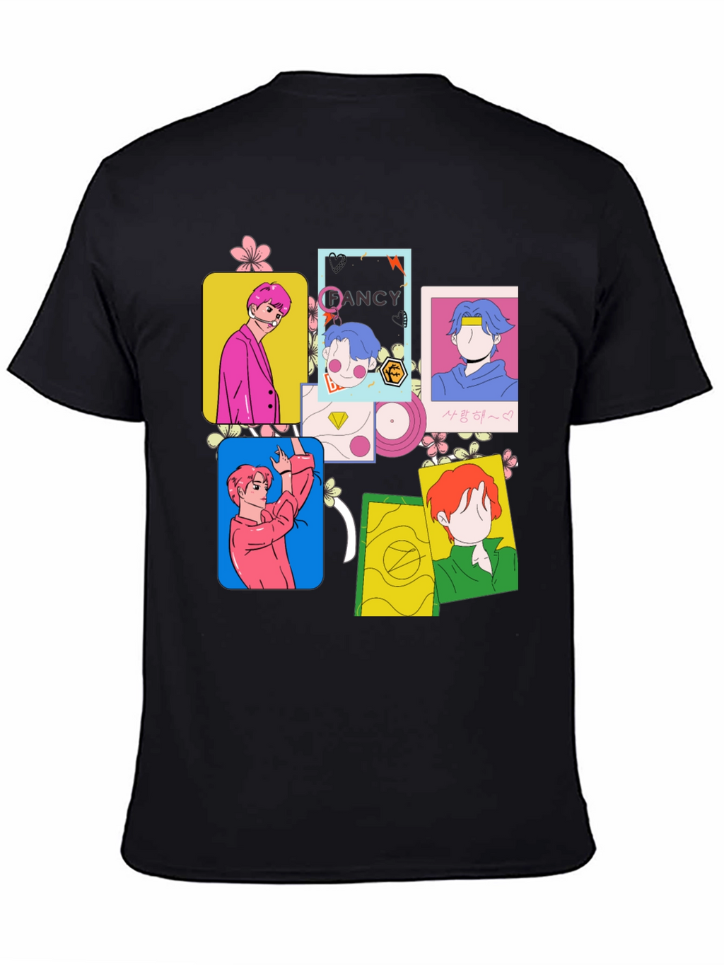 Funky K-Pop Inspired Graphic Print Black T-Shirt