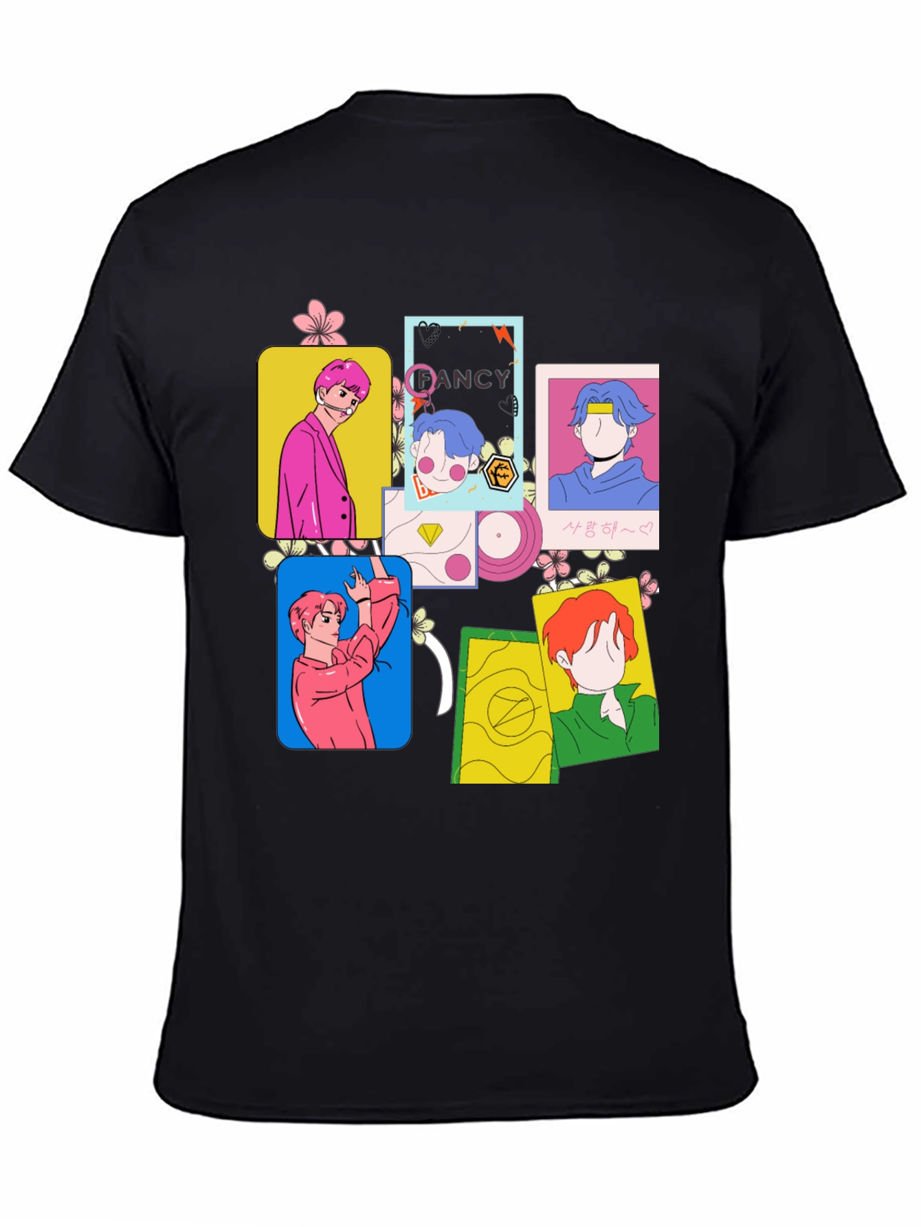 Funky K-Pop Inspired Graphic Print Black T-Shirt