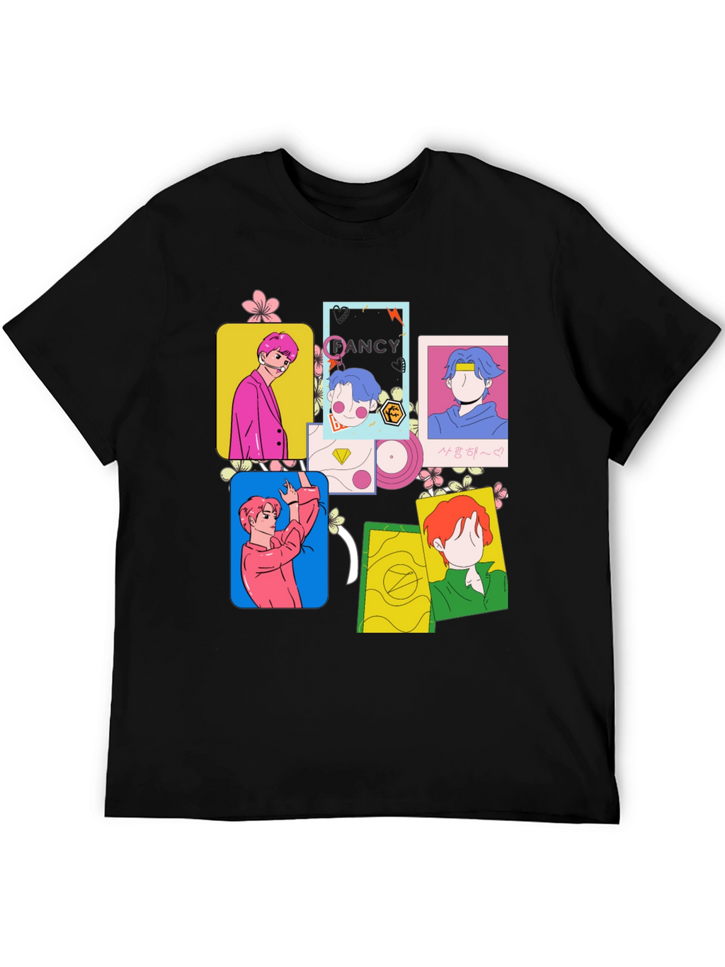 Funky K-Pop Inspired Graphic Print Black T-Shirt