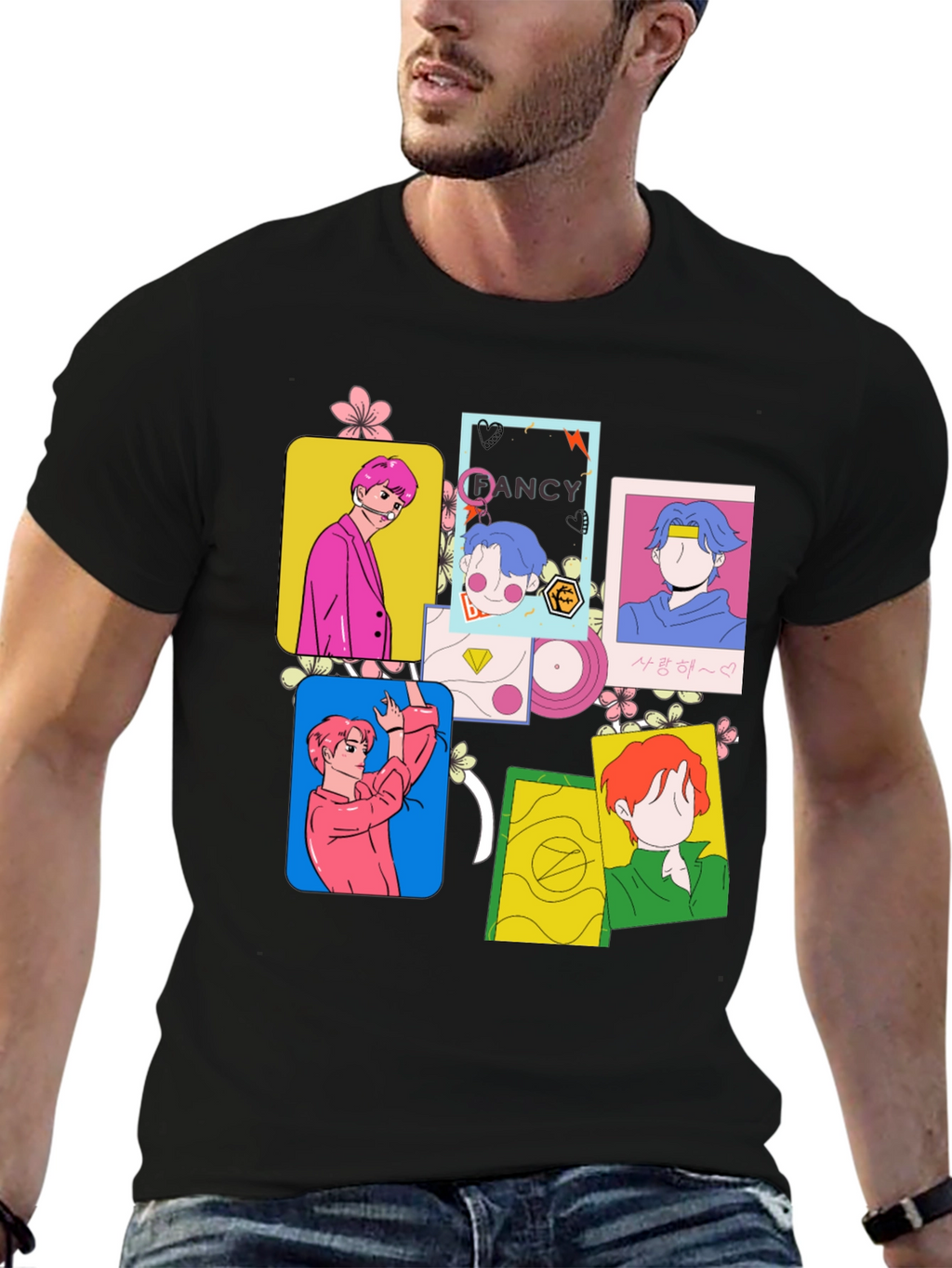 Funky K-Pop Inspired Graphic Print Black T-Shirt