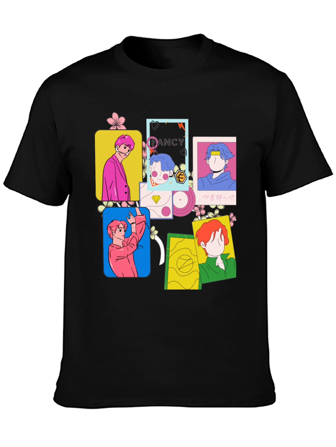 Funky K-Pop Inspired Graphic Print Black T-Shirt