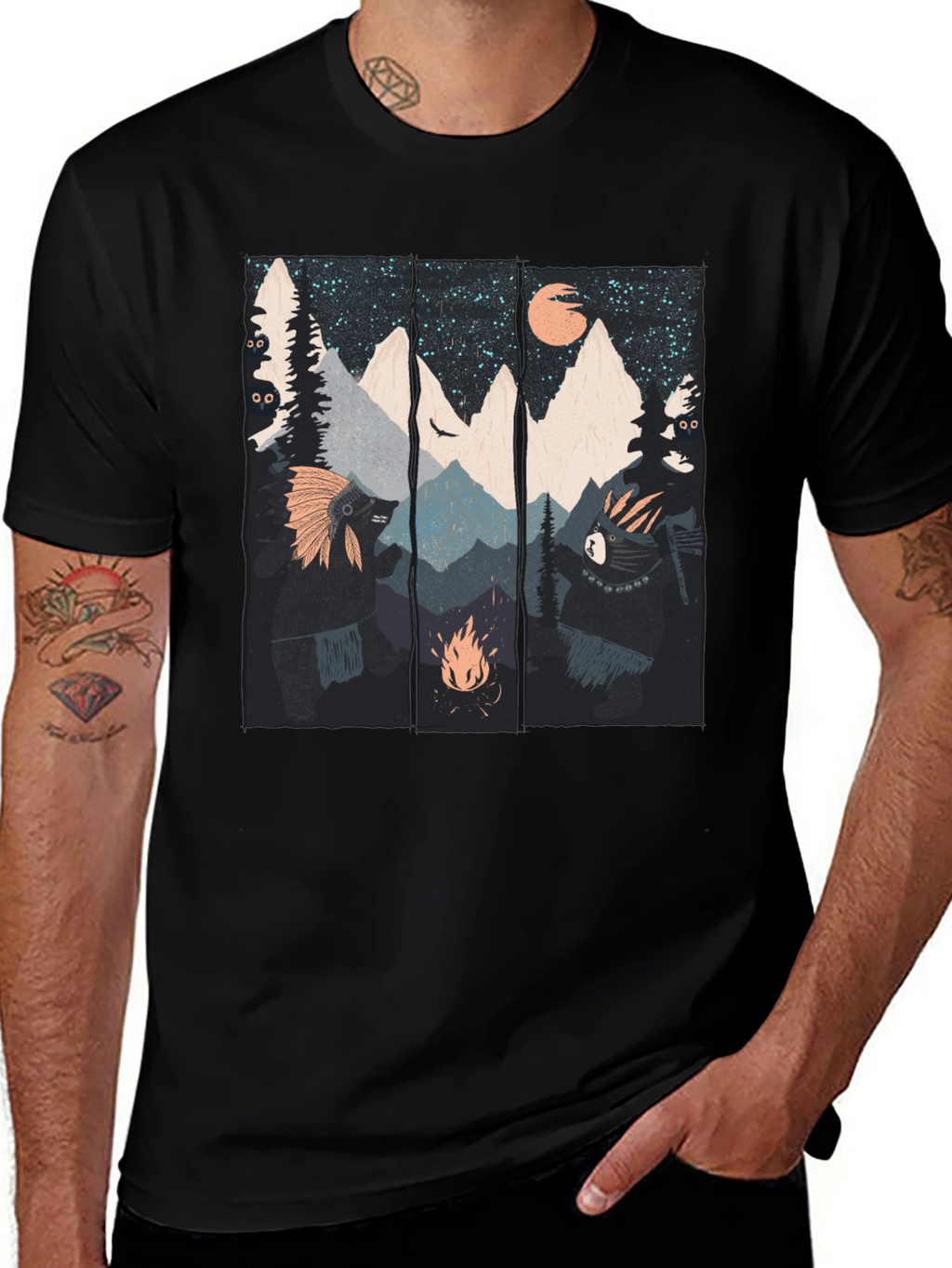 Mountain Campfire Bear Graphic Tee