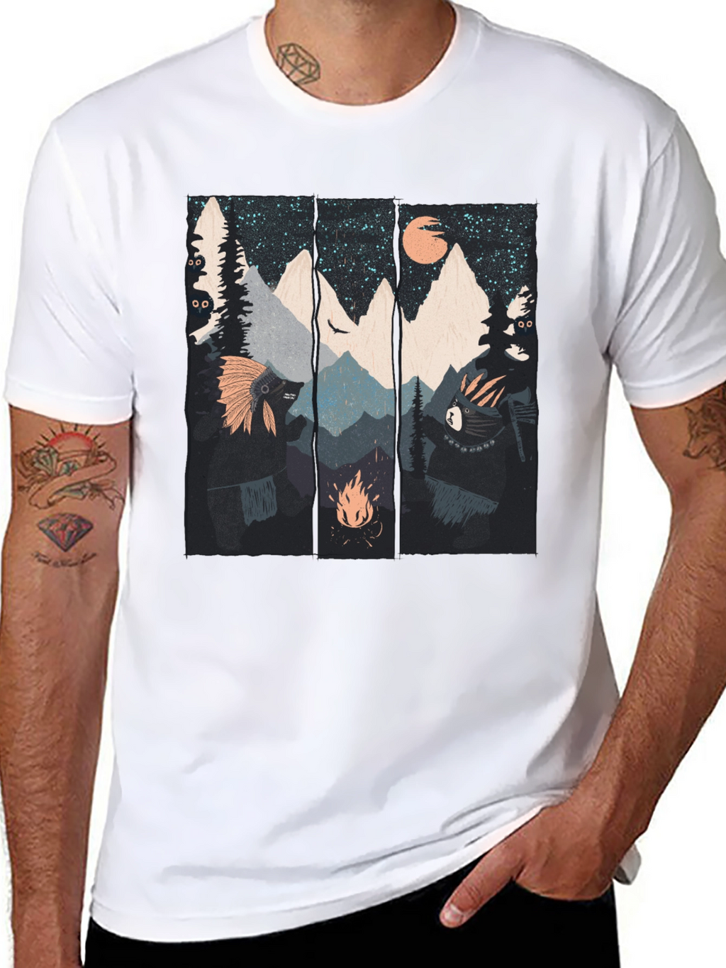 Mountain Campfire Bear Graphic Tee