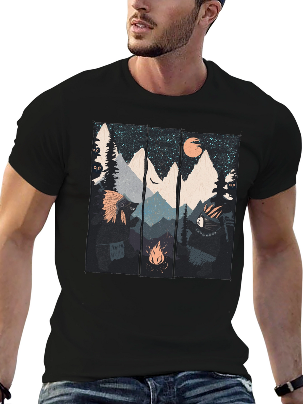 Mountain Campfire Bear Graphic Tee