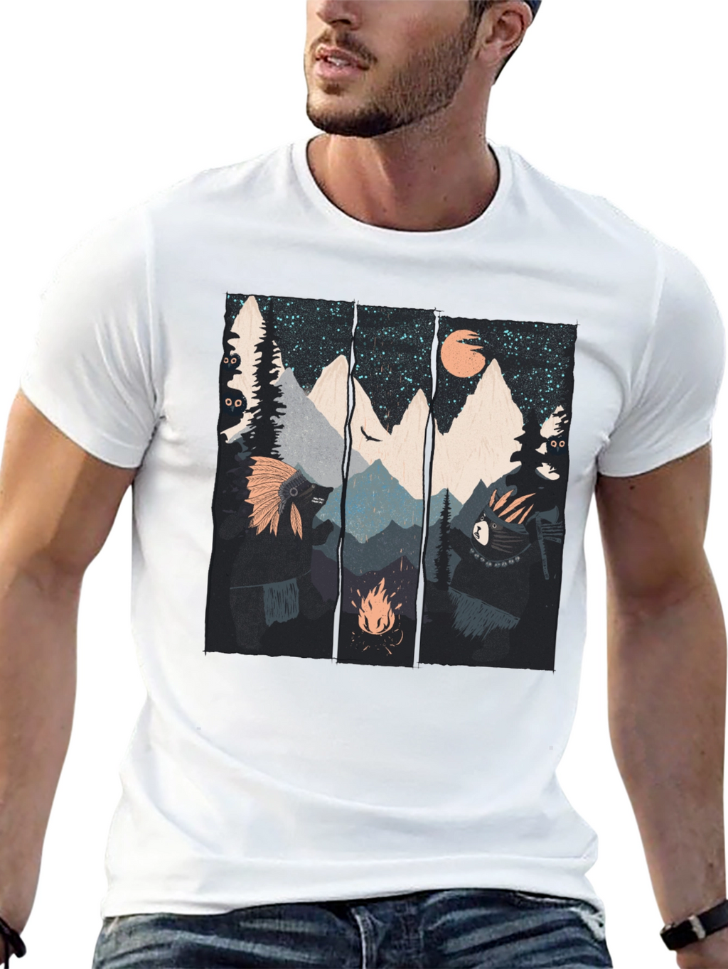 Mountain Campfire Bear Graphic Tee