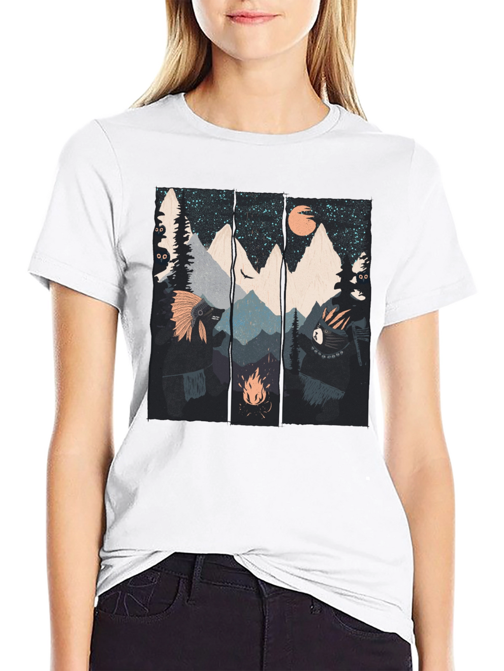 Mountain Campfire Bear Graphic Tee