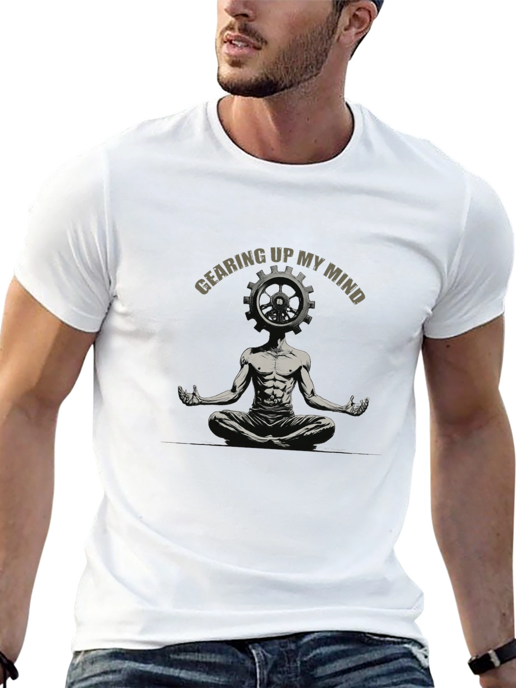 Gearing Up My Mind Black Graphic T-Shirt