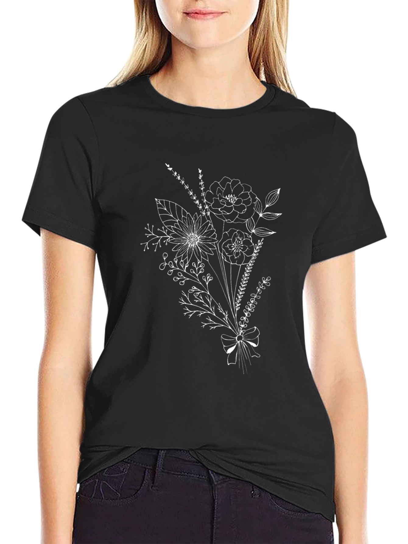 Floral Bouquet Graphic Tee - Stylish Black T-Shirt