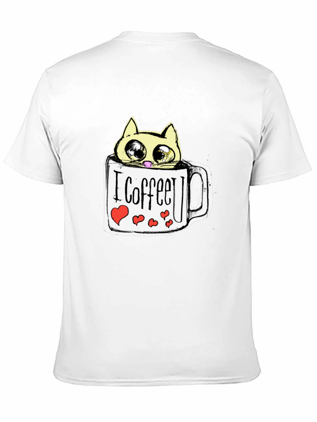 Cute Cat in Coffee Mug Graphic Tee - Black