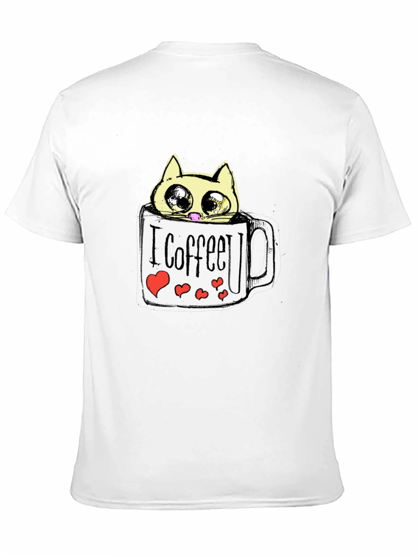 Cute Cat in Coffee Mug Graphic Tee - Black