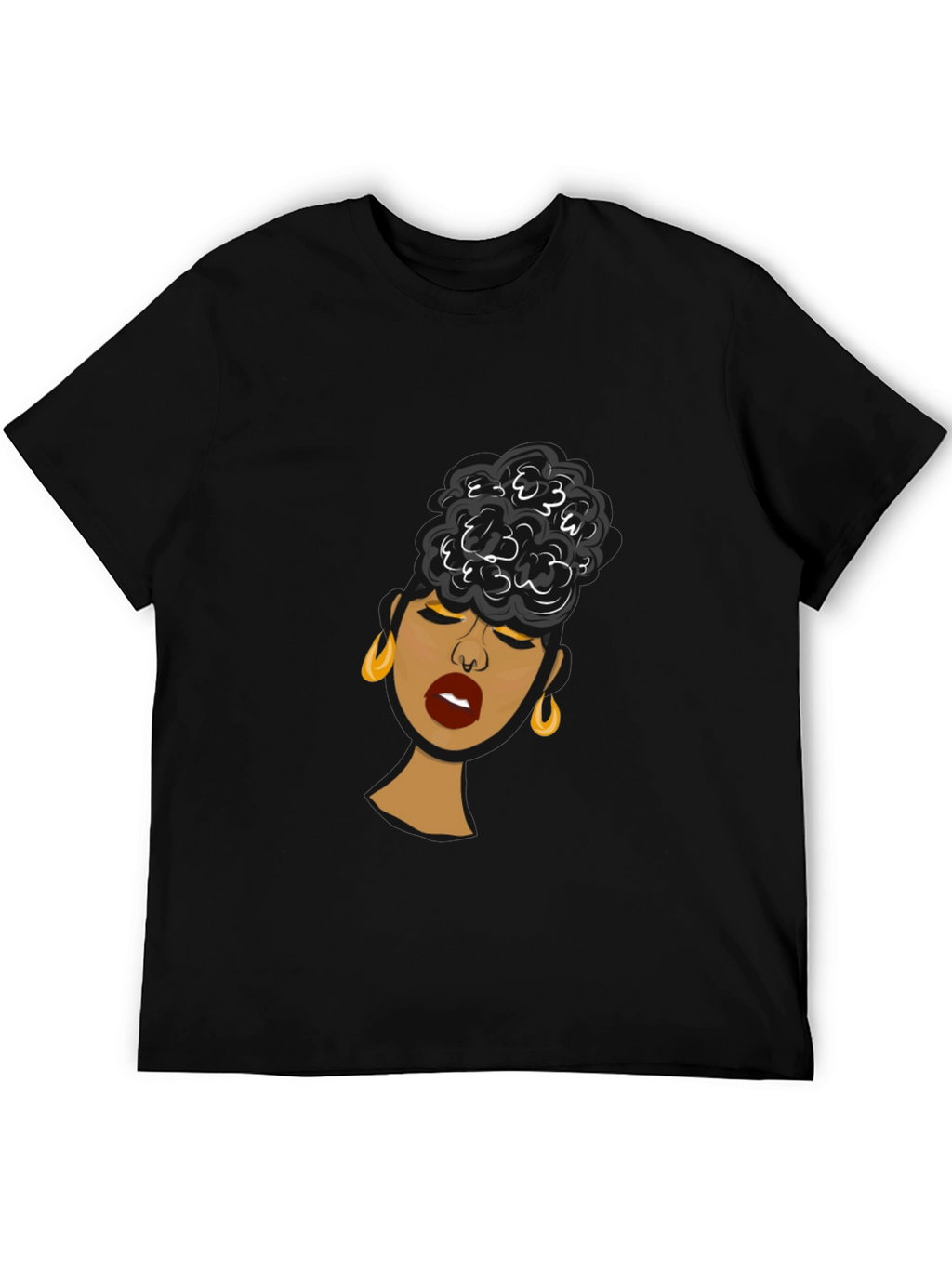 Black Woman Graphic Tee - Stylish Afro Puff Design