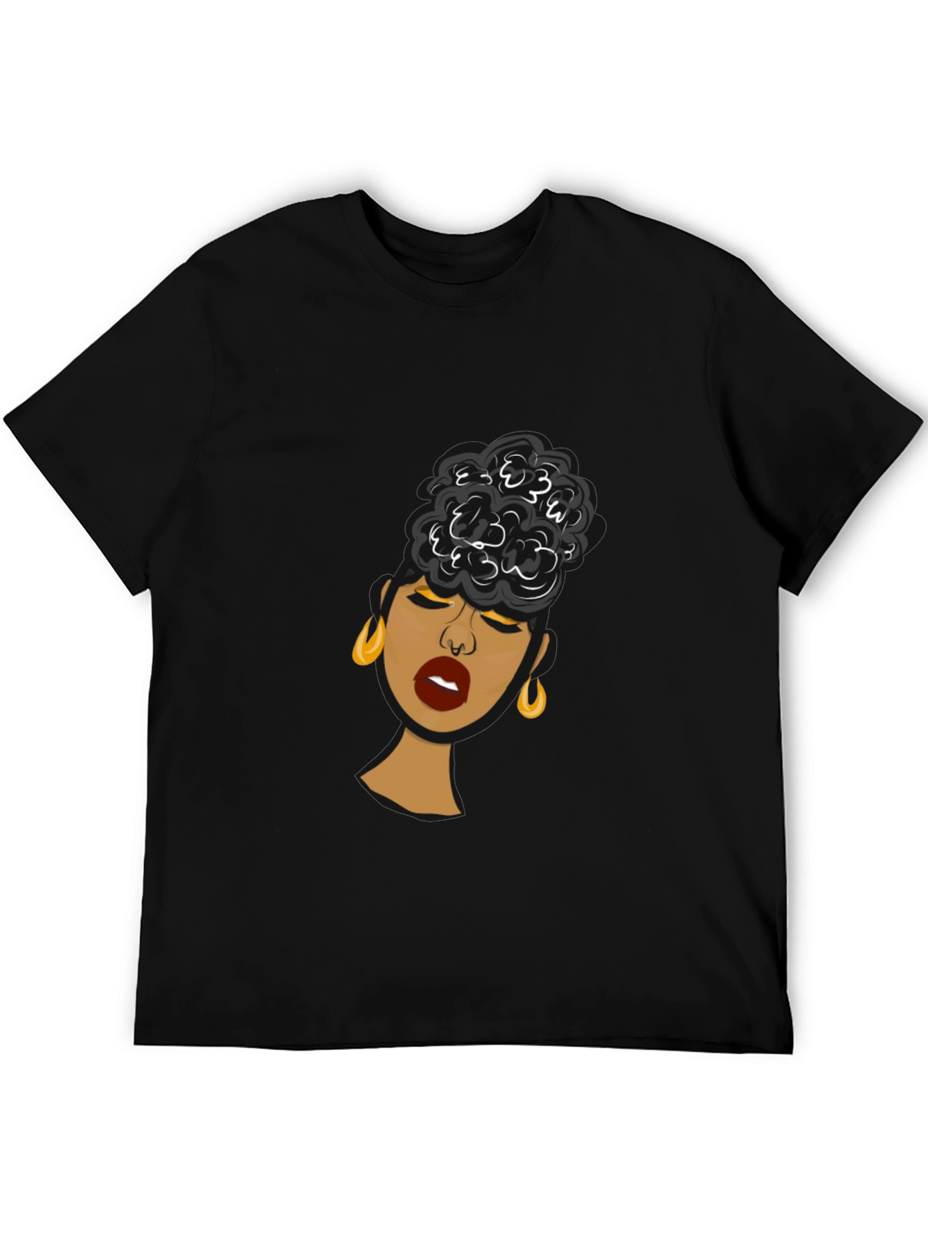 Black Woman Graphic Tee - Stylish Afro Puff Design