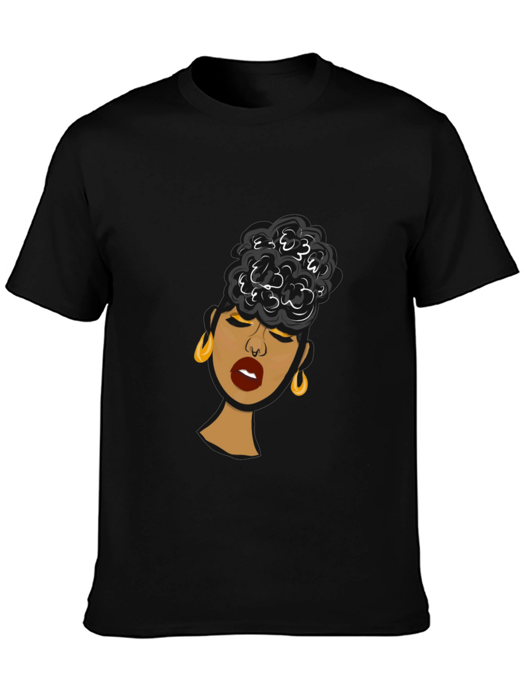 Black Woman Graphic Tee - Stylish Afro Puff Design