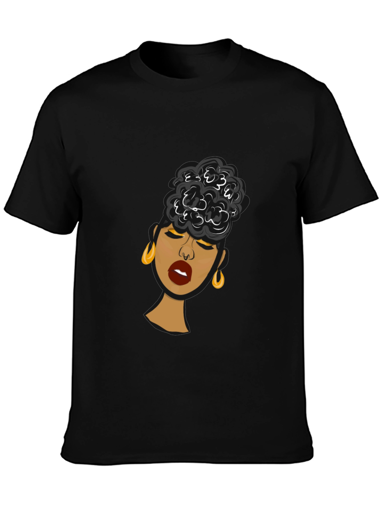 Black Woman Graphic Tee - Stylish Afro Puff Design