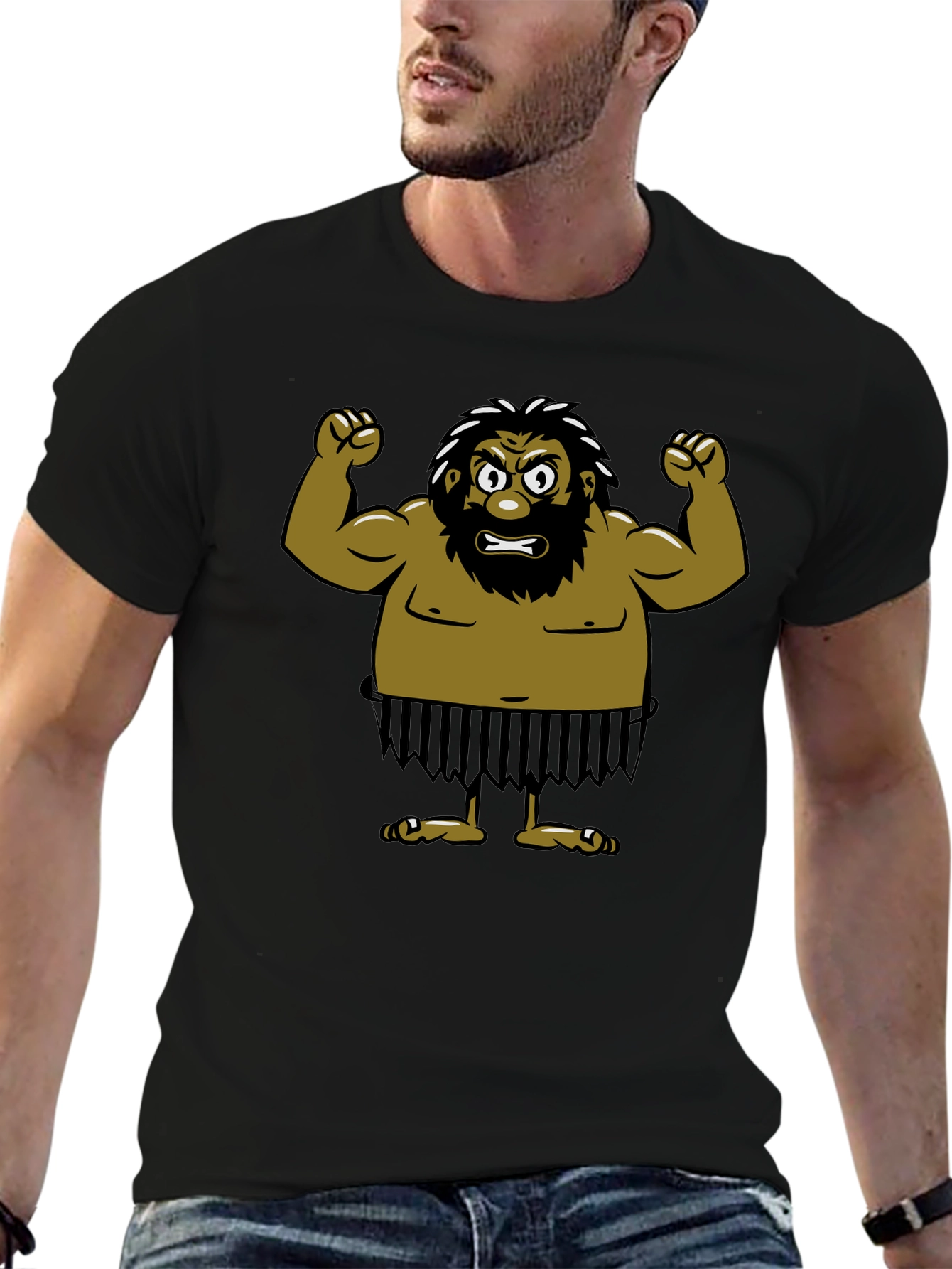Caveman Cartoon Black T-Shirt