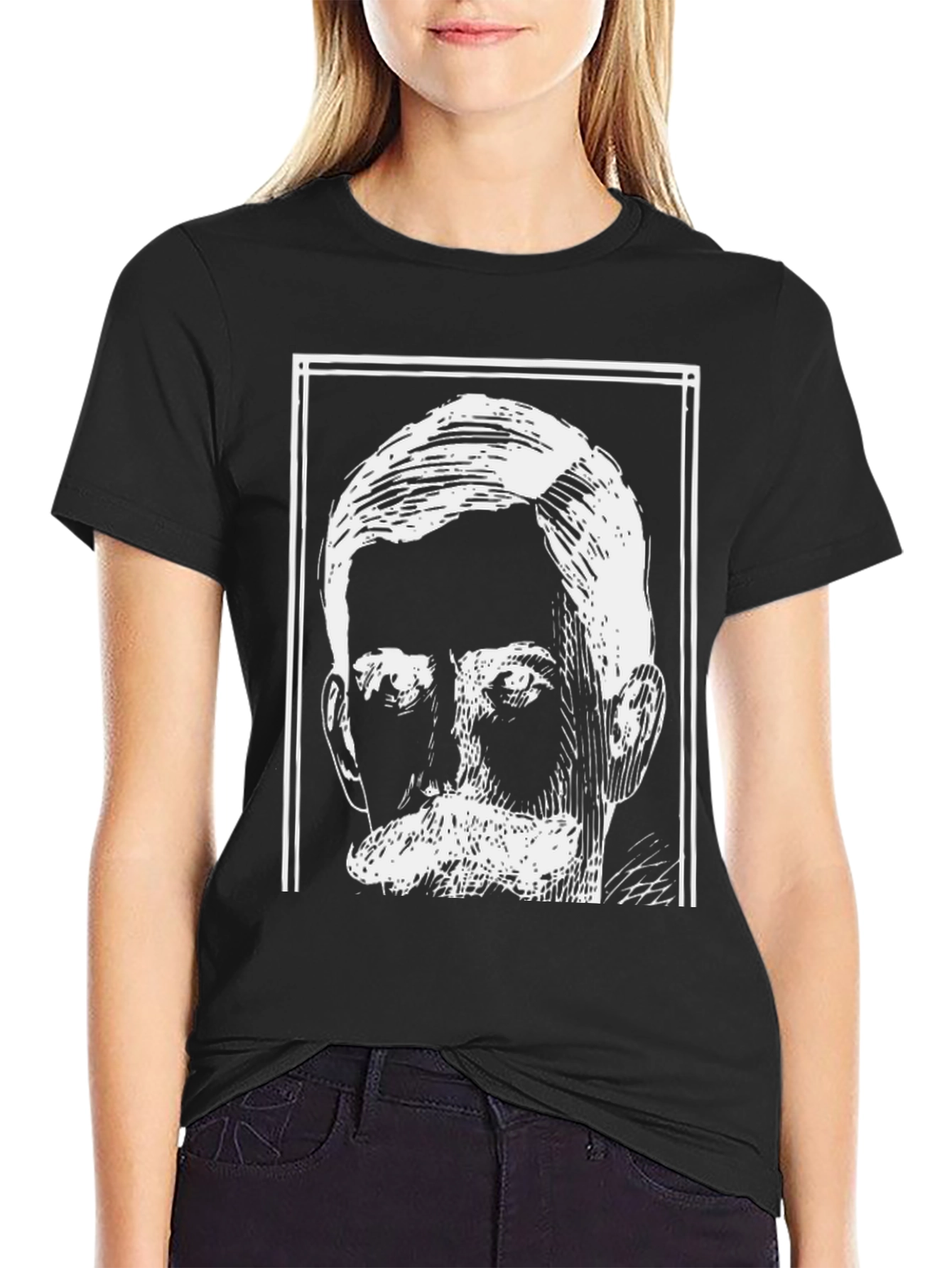 Black Graphic Tee - Vintage Man Portrait Design