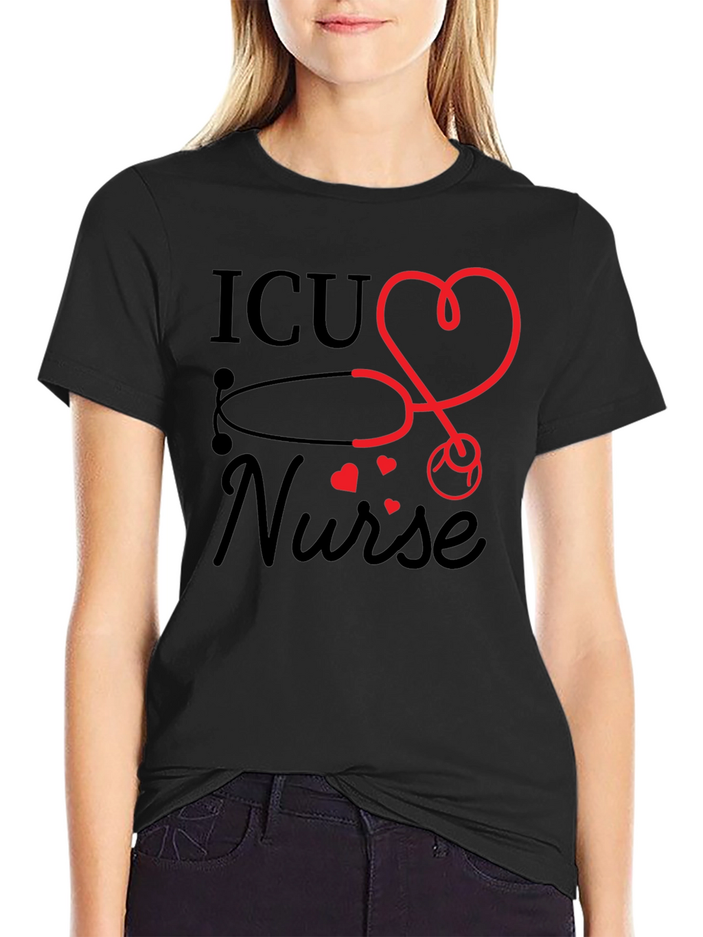ICU Nurse Heart Stethoscope Graphic T-Shirt