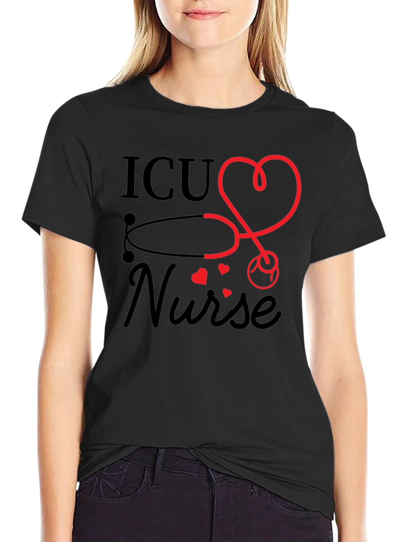 ICU Nurse Heart Stethoscope Graphic T-Shirt