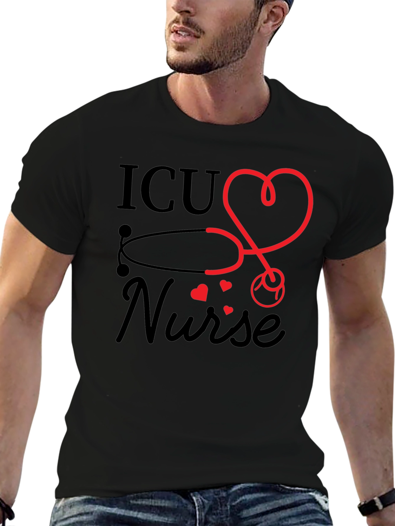 ICU Nurse Heart Stethoscope Graphic T-Shirt